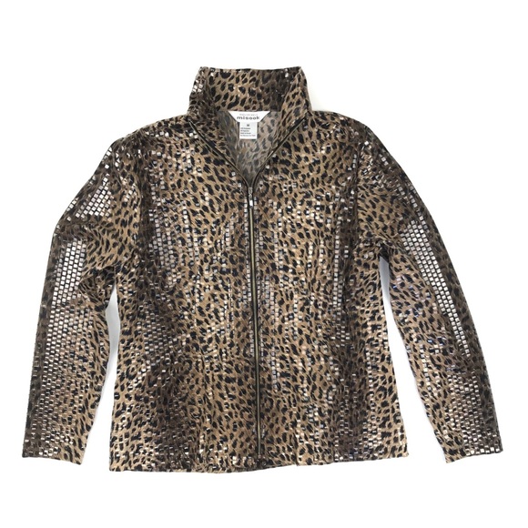 {Misook} Leopard Print Shiny Jacket - Picture 5 of 8